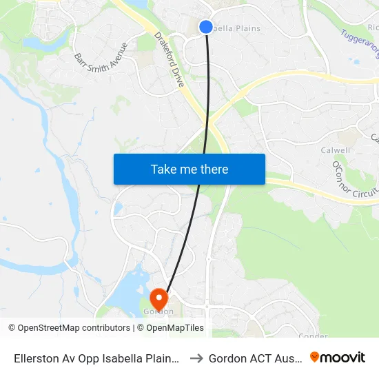 Ellerston Av Opp Isabella Plains Shops to Gordon ACT Australia map