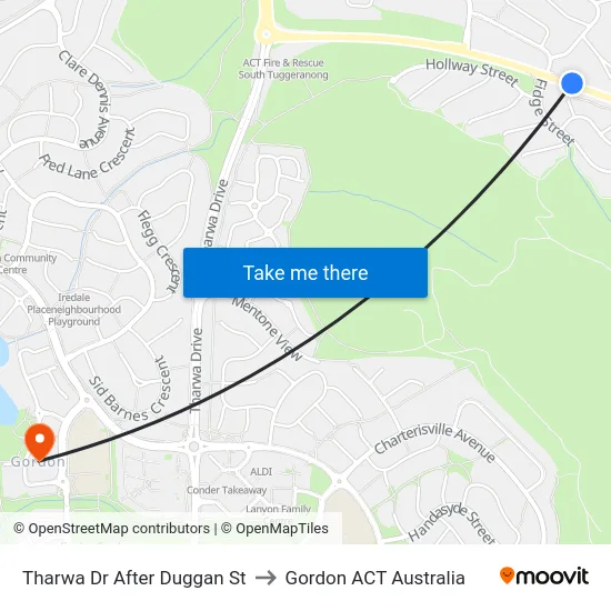 Tharwa Dr After Duggan St to Gordon ACT Australia map