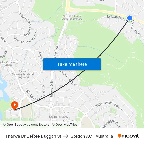 Tharwa Dr Before Duggan St to Gordon ACT Australia map