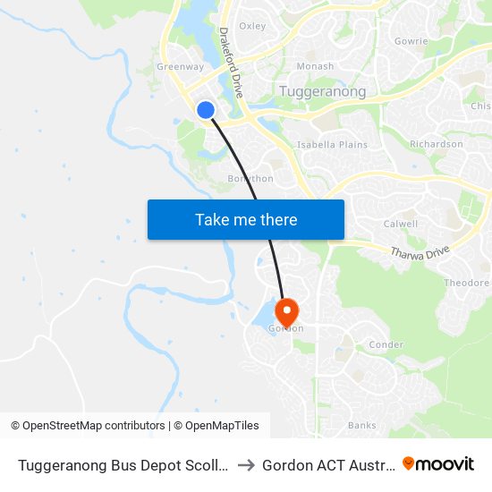 Tuggeranong Bus Depot Scollay St to Gordon ACT Australia map