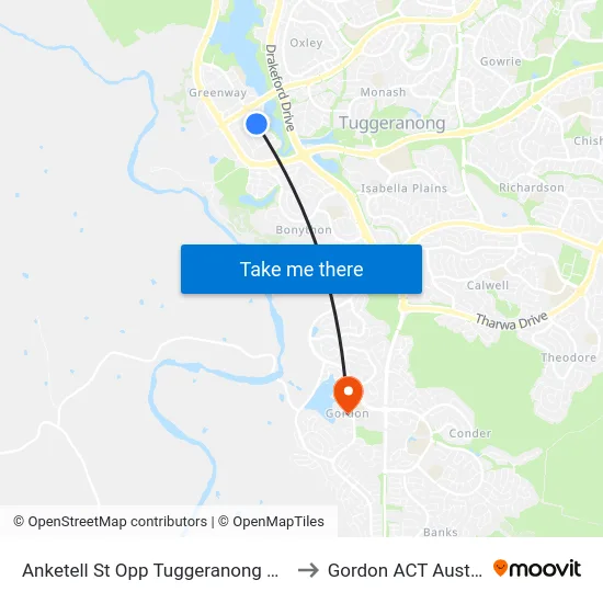 Anketell St Opp Tuggeranong Square to Gordon ACT Australia map