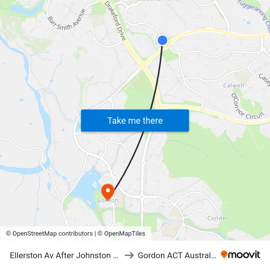 Ellerston Av After Johnston Dr to Gordon ACT Australia map