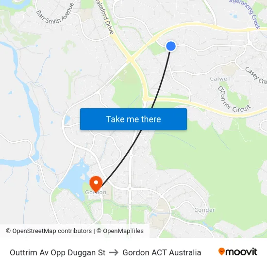 Outtrim Av Opp Duggan St to Gordon ACT Australia map