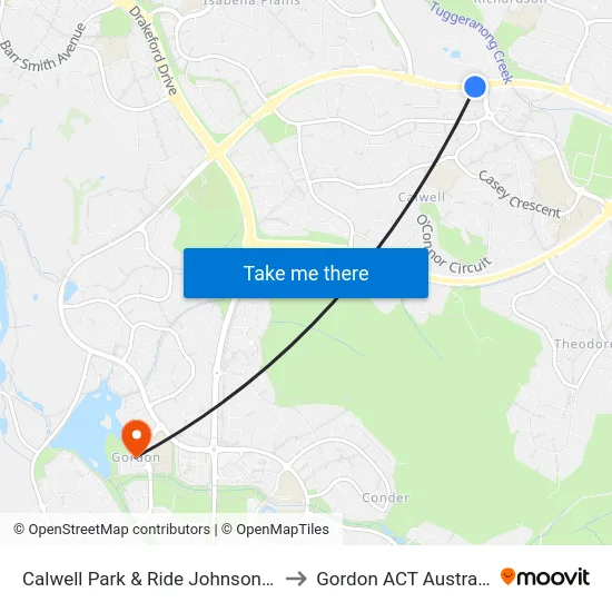 Calwell Park & Ride Johnson Dr to Gordon ACT Australia map