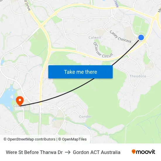 Were St Before Tharwa Dr to Gordon ACT Australia map