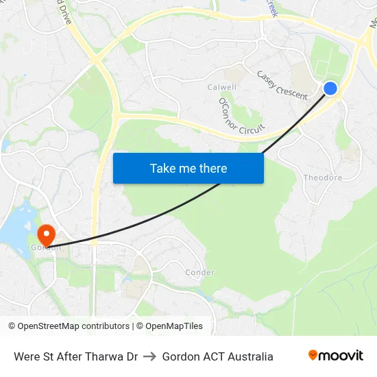 Were St After Tharwa Dr to Gordon ACT Australia map