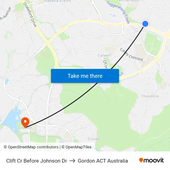 Clift Cr Before Johnson Dr to Gordon ACT Australia map