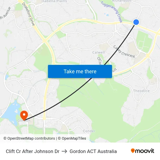 Clift Cr After Johnson Dr to Gordon ACT Australia map