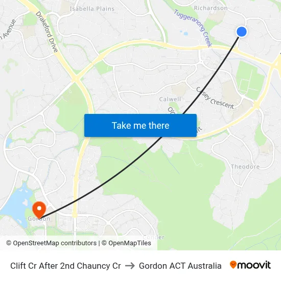 Clift Cr After 2nd Chauncy Cr to Gordon ACT Australia map