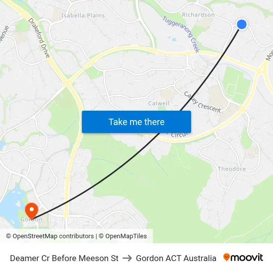Deamer Cr Before Meeson St to Gordon ACT Australia map