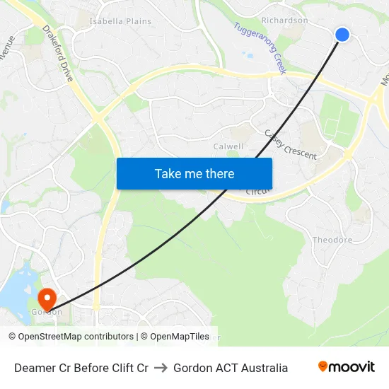 Deamer Cr Before Clift Cr to Gordon ACT Australia map