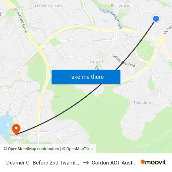 Deamer Cr Before 2nd Twamley Cr to Gordon ACT Australia map
