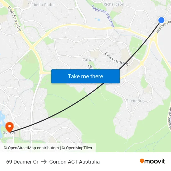 69 Deamer Cr to Gordon ACT Australia map