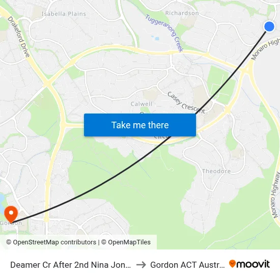 Deamer Cr After 2nd Nina Jones Cr to Gordon ACT Australia map