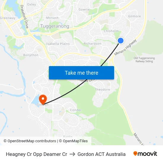 Heagney Cr Opp Deamer Cr to Gordon ACT Australia map