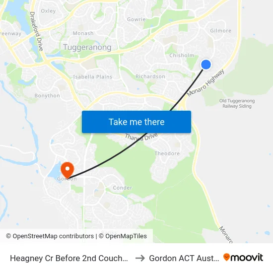 Heagney Cr Before 2nd Couchman Cr to Gordon ACT Australia map
