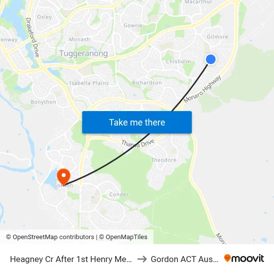 Heagney Cr After 1st Henry Melville Cr to Gordon ACT Australia map