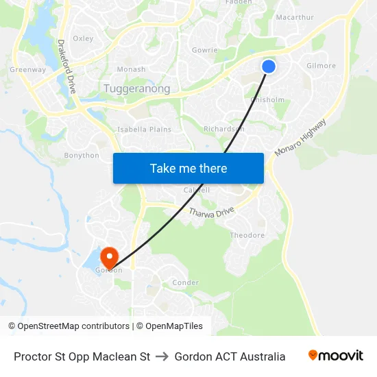 Proctor St Opp Maclean St to Gordon ACT Australia map