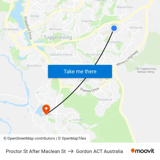 Proctor St After Maclean St to Gordon ACT Australia map