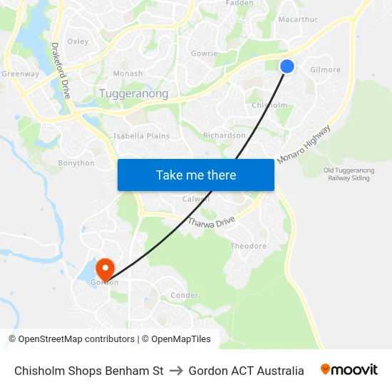 Chisholm Shops Benham St to Gordon ACT Australia map