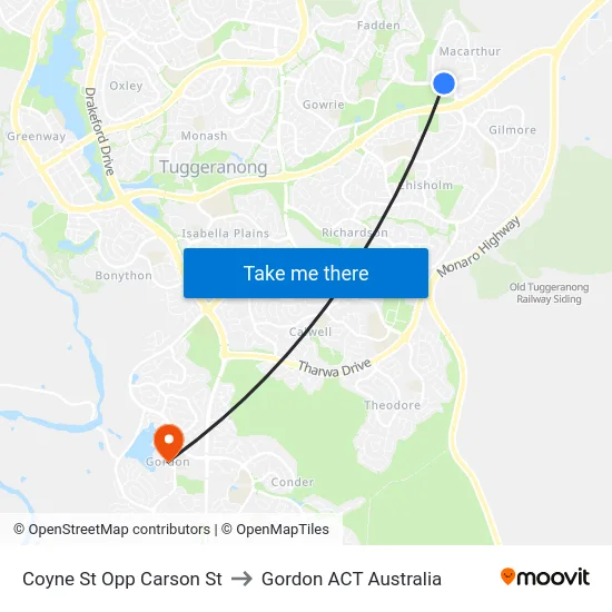 Coyne St Opp Carson St to Gordon ACT Australia map