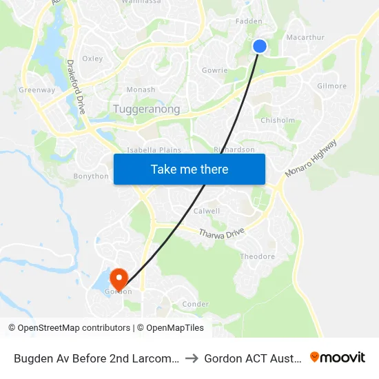 Bugden Av Before 2nd Larcombe Cr to Gordon ACT Australia map