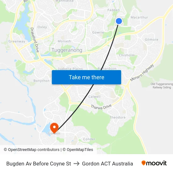 Bugden Av Before Coyne St to Gordon ACT Australia map