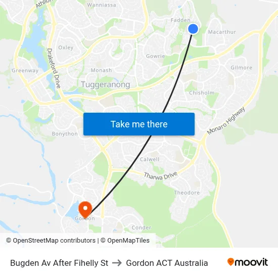 Bugden Av After Fihelly St to Gordon ACT Australia map