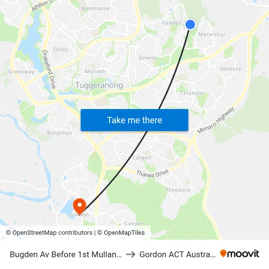 Bugden Av Before 1st Mullan St to Gordon ACT Australia map