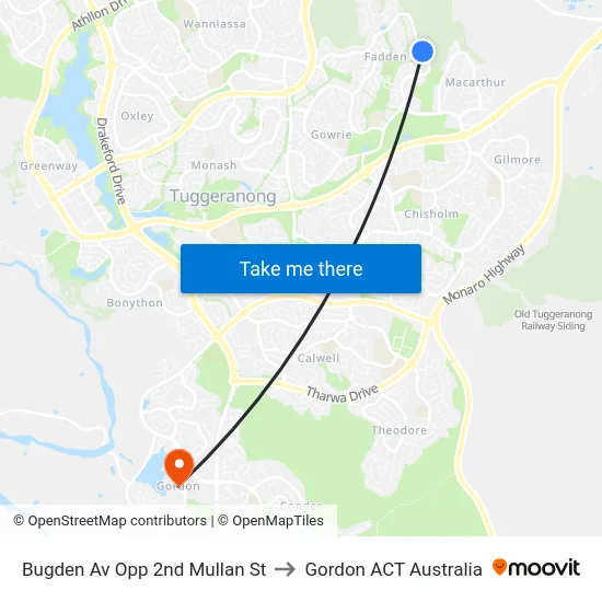 Bugden Av Opp 2nd Mullan St to Gordon ACT Australia map
