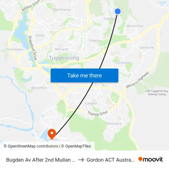 Bugden Av After 2nd Mullan St to Gordon ACT Australia map