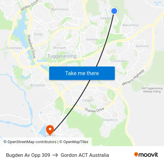 Bugden Av Opp 309 to Gordon ACT Australia map
