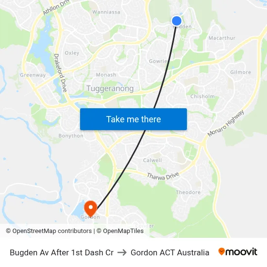 Bugden Av After 1st Dash Cr to Gordon ACT Australia map