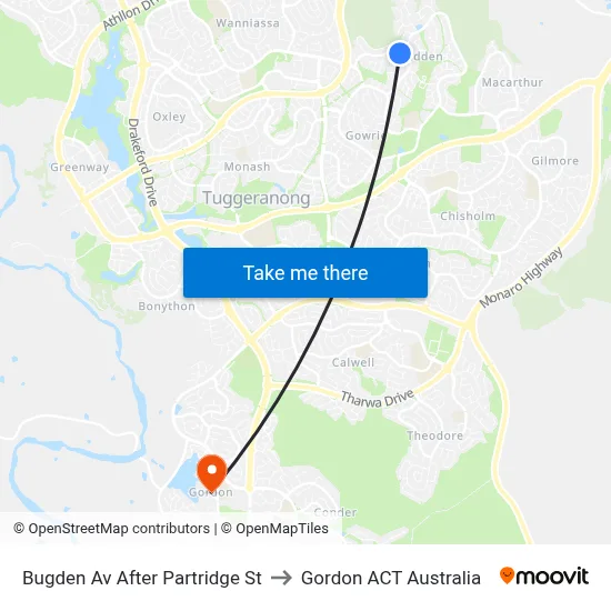Bugden Av After Partridge St to Gordon ACT Australia map