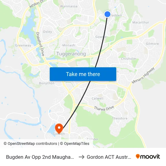 Bugden Av Opp 2nd Maughan Cr to Gordon ACT Australia map