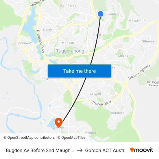 Bugden Av Before 2nd Maughan Cr to Gordon ACT Australia map