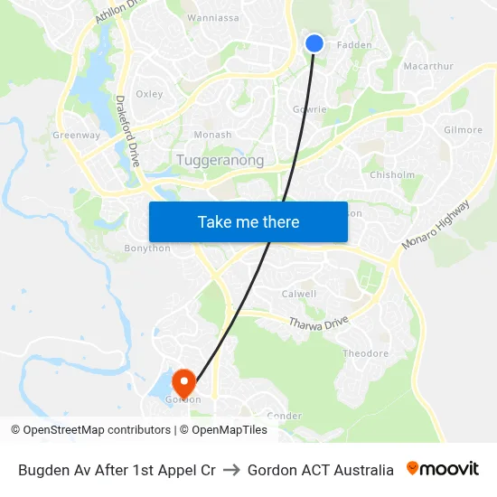 Bugden Av After 1st Appel Cr to Gordon ACT Australia map