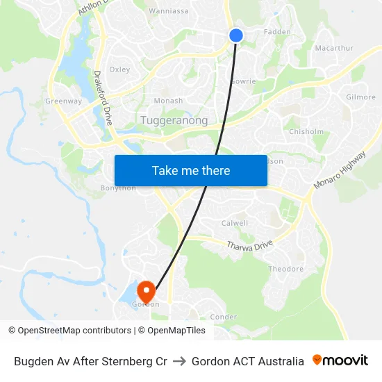 Bugden Av After Sternberg Cr to Gordon ACT Australia map