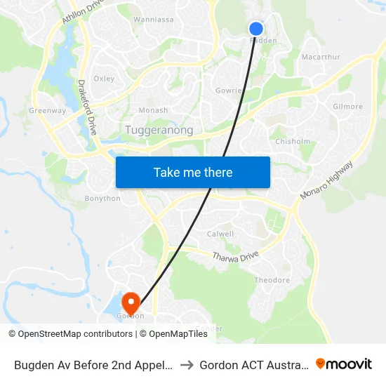 Bugden Av Before 2nd Appel Cr to Gordon ACT Australia map