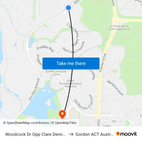 Woodcock Dr Opp Clare Dennis Av to Gordon ACT Australia map
