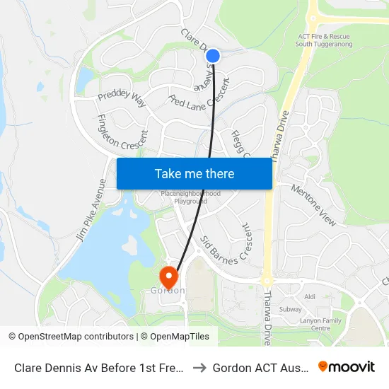 Clare Dennis Av Before 1st Fred Ln Cr to Gordon ACT Australia map