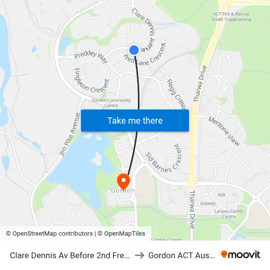 Clare Dennis Av Before 2nd Fred Ln Cr to Gordon ACT Australia map
