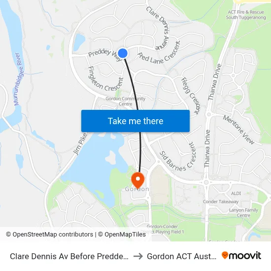 Clare Dennis Av Before Preddey Way to Gordon ACT Australia map