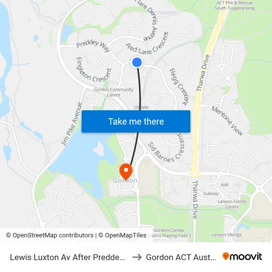 Lewis Luxton Av After Preddey Way to Gordon ACT Australia map