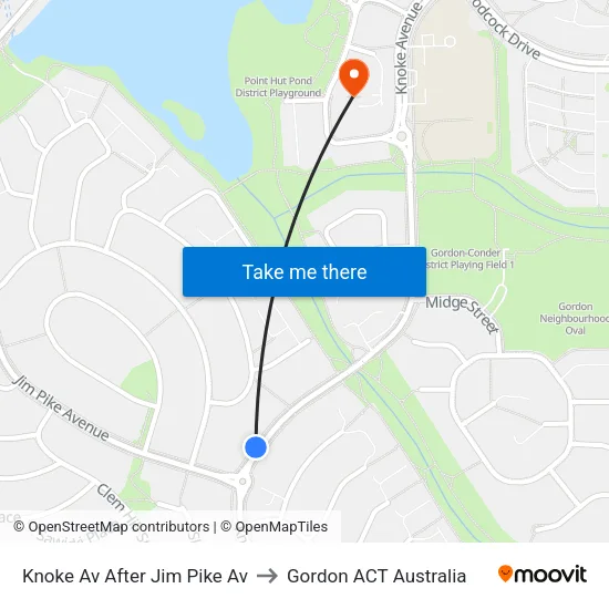 Knoke Av After Jim Pike Av to Gordon ACT Australia map