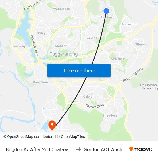 Bugden Av After 2nd Chataway Cr to Gordon ACT Australia map