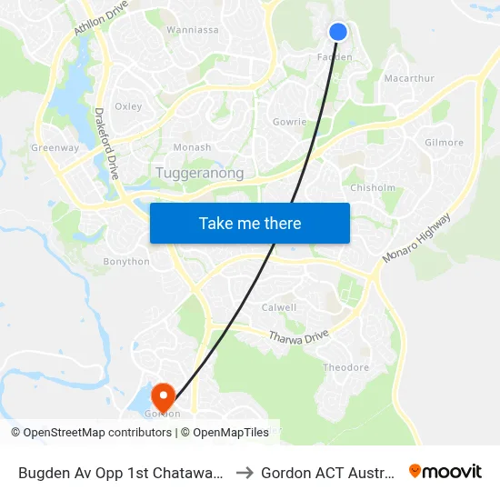 Bugden Av Opp 1st Chataway Cr to Gordon ACT Australia map