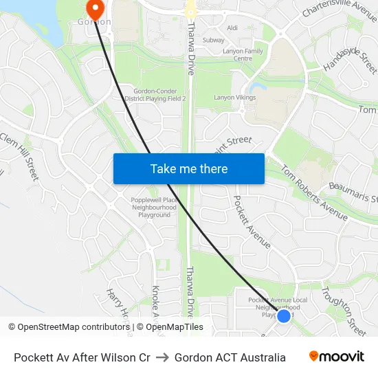 Pockett Av After Wilson Cr to Gordon ACT Australia map