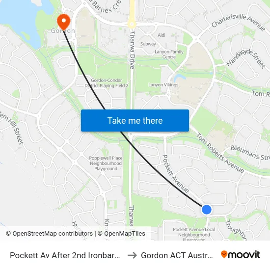 Pockett Av After 2nd Ironbark Cr to Gordon ACT Australia map