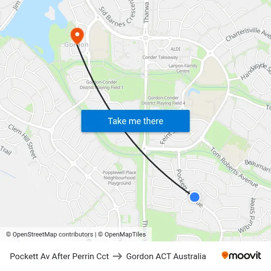 Pockett Av After Perrin Cct to Gordon ACT Australia map